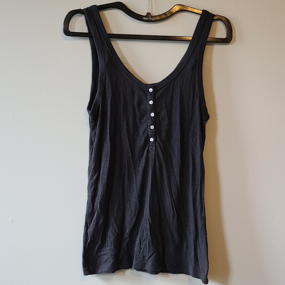 Aerie Real Soft Ribbed Henley Tank Gray